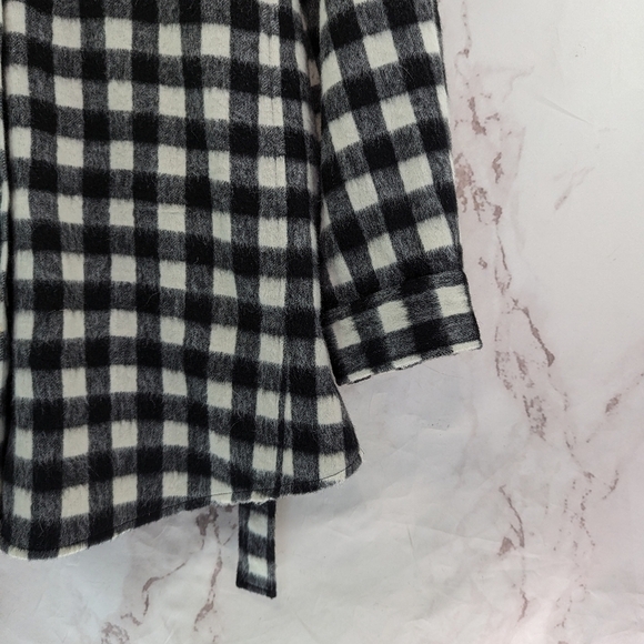 TALBOTS Shirt Jacket Womens 2X Wool Black White Plaid Button Up Sash Buffalo - Picture 4 of 12